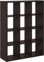 Furinno Cubicle Open Back Decorative Cube Storage Organizer, 12-Cube, Black Dark Oak