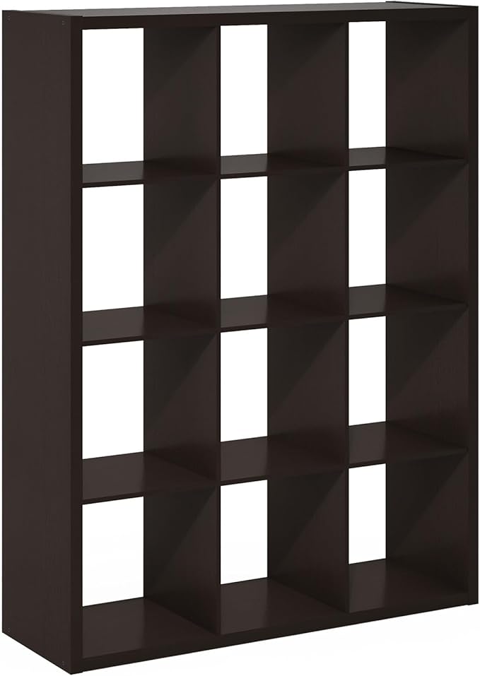 Furinno Cubicle Open Back Decorative Cube Storage Organizer, 12-Cube, Black Dark Oak