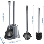 Toilet Plunger and Brush with Holder, Bowl Brush and Heavy Duty Toilet Plunger Set with Ventilated Holder, 2-in-1 Toilet Brush and Plunger Combo for 5.3-inch Toilet Drain New Pack (Grey, 1)