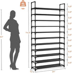 LANTEFUL 11 Tiers Tall Shoe Rack Holds 55 Pairs of Shoes with 18pcs Hooks Sturdy Wide Shoe Organizer Storage Free Standing Metal Shoe Shelf for Closet, Entryway Black