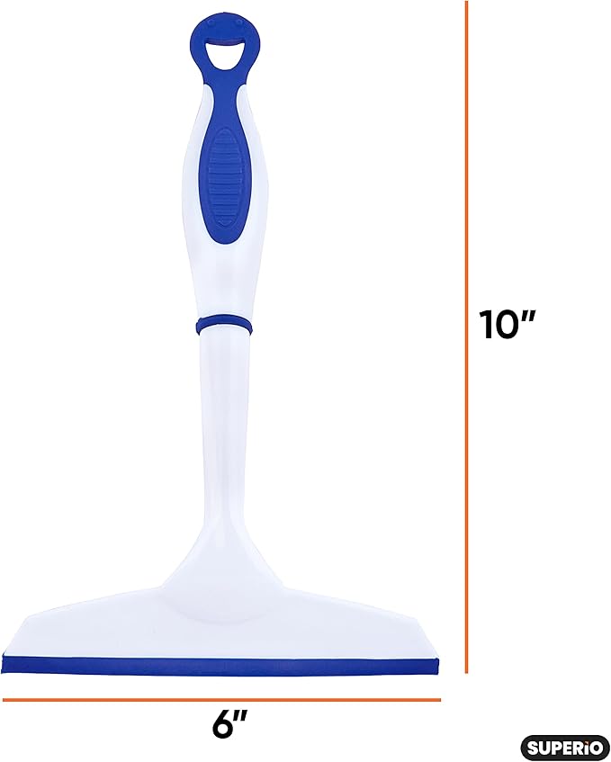 Superio Rubber Squeegee, 2 Pack, Streak Free All Purpose Window Squeegee, Comfort Grip Handle and Hanging Hook (Blue- Grey, 6 Inch- 2 Pack)