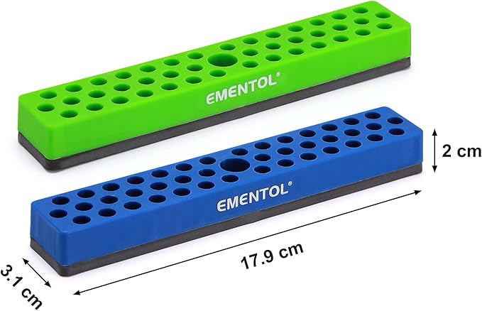 EMENTOL 2PCS 1/4" Magnetic Bits Holder Set - Green and Blue, 86PCS Hole, Bit Organizer with Strong Magnetic, Magnetic Bits Organizer, 2 Pieces