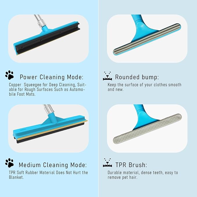 Carpet Rake for Pet Hair Removal Tool, Updated Reusable Pet Hair Remover with 56” Adjustable Long Handle, 2 in 1 Rubber Broom and Carpet Brush Scraper for Rugs, Mats, Couch, Furniture (2pcs)