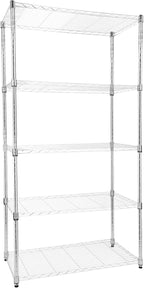 Whitmor 5 Tier Storage Shelves, Heavy Duty with Wheels, Adjustable Steel Organizer, 400 lbs Capacity per Shelf, Max 2000 lbs Total for Home, Garage, Workshop, 36" L x 18" W x 71" H, Chrome