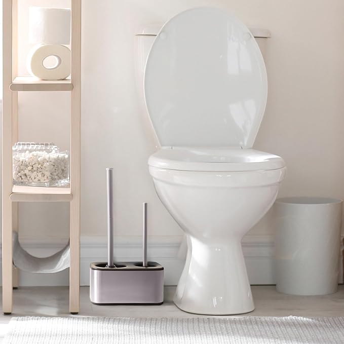 Blue Donuts Toilet Brush and Plunger Set with Holder, Sleek Minimalist Modern Stainless Steel Bathroom Accessories Toilet Plunger and Toilet Bowl Brush Combo