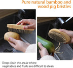 ECO Friendly Kitchen Cleaning Set, Wood & Bamboo Brushes for Dishes, Pots, Pans & Vegetables