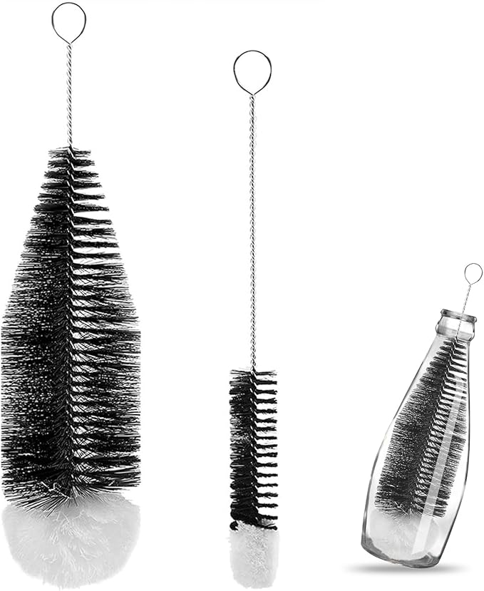 Bottle Brush Cleaner Set of 2 - Water Bottle Cleaner Brush with Anti-Scratch Bristles, Stainless Steel Handle - Bottle Washer Brush for Soda Bottles, Sports Bottles, Baby Bottles, Wine Glasses