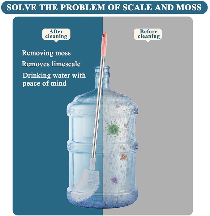 Stainless Steel Water Bucket Bottle Brush, Long Handle Scrubbing Brush, Bendable Brush Head Suitable for Cleaning 1 to 5 Gallon Buckets, 28 in (Pink)