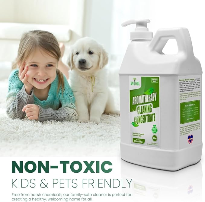 Naeterra Aromatherapy Lemongrass Cleaning Concentrate, 64 oz Natural Multi-Surface Cleaner and Deodorizer, Safe for Pets, Home, Pet Areas, and Auto Household Essential Oil Cleaner (Pack of 1)