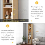 IOTXY Small Narrow Corner Bookcase - 59 Inches Tall Gap Freestanding Storage Cabinet, 6 Lattices Open Shelves Tower Rack with Door, Cubes Bookshelf in Oak
