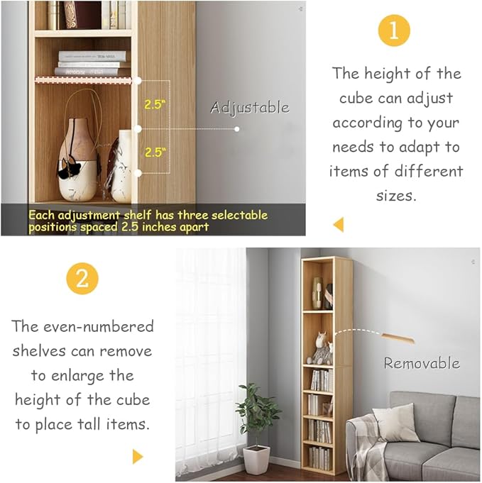 IOTXY Small Narrow Corner Bookcase - 71 Inches Tall Gap Freestanding Storage Cabinet, 8 Lattices Open Shelves Tower Rack, Cubes Bookshelf in White