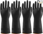 Bamllum 4 Pairs Black Rubber Dishwashing Gloves - Reusable Cleaning Gloves for Kitchen, Household, Anti-Slip, Flexible & Long-Lasting (Medium)
