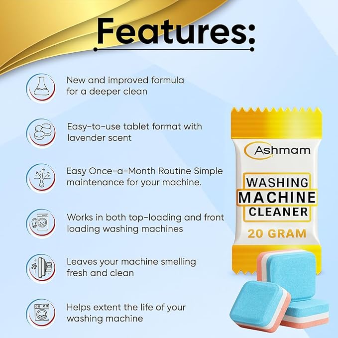 Washing Machine Cleaner Tablets 24 Pack – 1 Year Supply, 20g Deep Cleaning Tablets for HE Front & Top Load Washers – Pet-Friendly, Septic Safe, Eco-Conscious Formula
