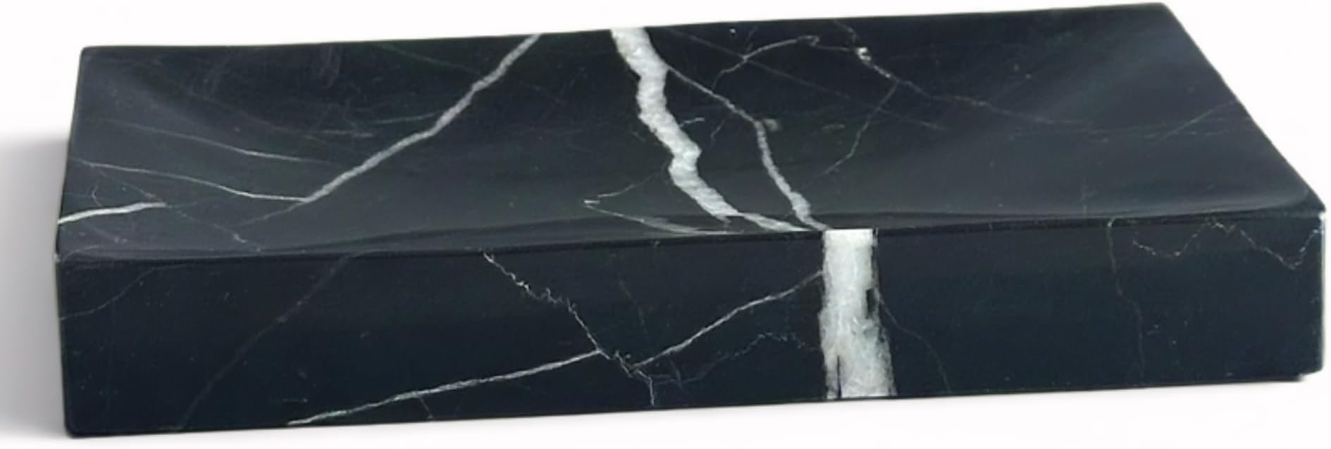 Natural Marble Soap Dish for Shower with Silicone Non-Slip Feet, Stone Drying Tray, Bar Soap Saver, Holder Container for Bathroom Decor Accessories(Black Marquina, Rectangular)