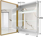 16x20 Inch Bathroom Medicine Cabinet with Gold Framed Mirror – Recessed or Surface Mount Storage Cabinet, Single Door Rustic Farmhouse Design