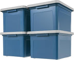 IRIS USA File Box Plastic File Organizer for Letter/Legal File, Document Box, Durable Storage Bin Tote with Secure Latching Lid, Stackable, BPA-Free, Eco Friendly, Sustainable, Navy/Gray 35 Qt. 4 Pack