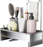 Ewaiira Stainless Steel Sink Caddy, Sponge Holder for Kitchen Sink with Brush Holder & Dishcloth Rack, Rustproof Sink Organizer Countertop, Kitchen Organizers Storage Essentials (F-Gray 9.8″)