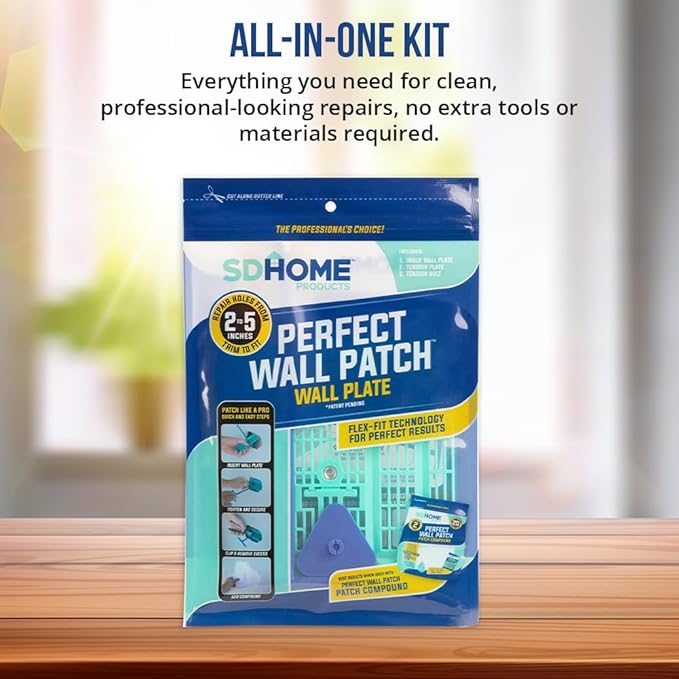 Drywall Repair Plate & Compound Kit by SD Home, Fix Large Holes Fast, Pack of 2 Wall Backing Plates & 1 Fast-Drying Spackle Filler Bag, Easy & Quick DIY Patching for Cracks & Wall Damage