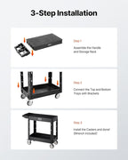 VEVOR Utility Cart, 550 lbs Load Capacity, 31.3 x 17.7-inch Service Cart, Two-Shelf Heavy Duty Plastic Utility Cart with 360° Swivel Wheels (2 with Brakes), Suitable for Warehouse, Garage, Cleaning
