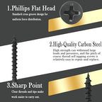 #7 x 1-1/2" Coarse Thread Drywall Screw with Phillips Bugle Head, Black Phosphate Coated, Sharp Point, High Strength Quick Self Tapping Screw for Drywall Sheetrock, Wood and More, 80Pcs