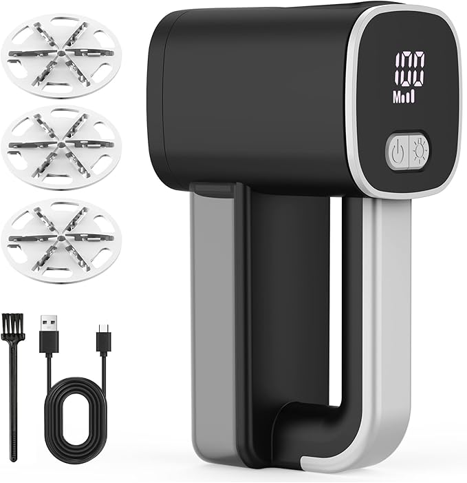 Rechargeable Fabric Shaver, Electric Lint Remover Sweater Shavers to Remove Pilling Fuzz & Pilling from Clothes Couch Furniture 3-Speed, 6-Leaf Blade, LED Display, USB Charging