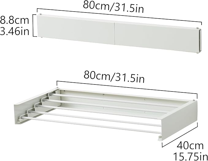 Clothes Drying Rack, Laundry Hanging Rack Collapsible, Wall Mounted Drying Rack for Laundry, Foldable Drying Rack Indoor Outdoor, 31.5" Wide, 5 Aluminum Rods, 60 lb Capacity (White 31.5")