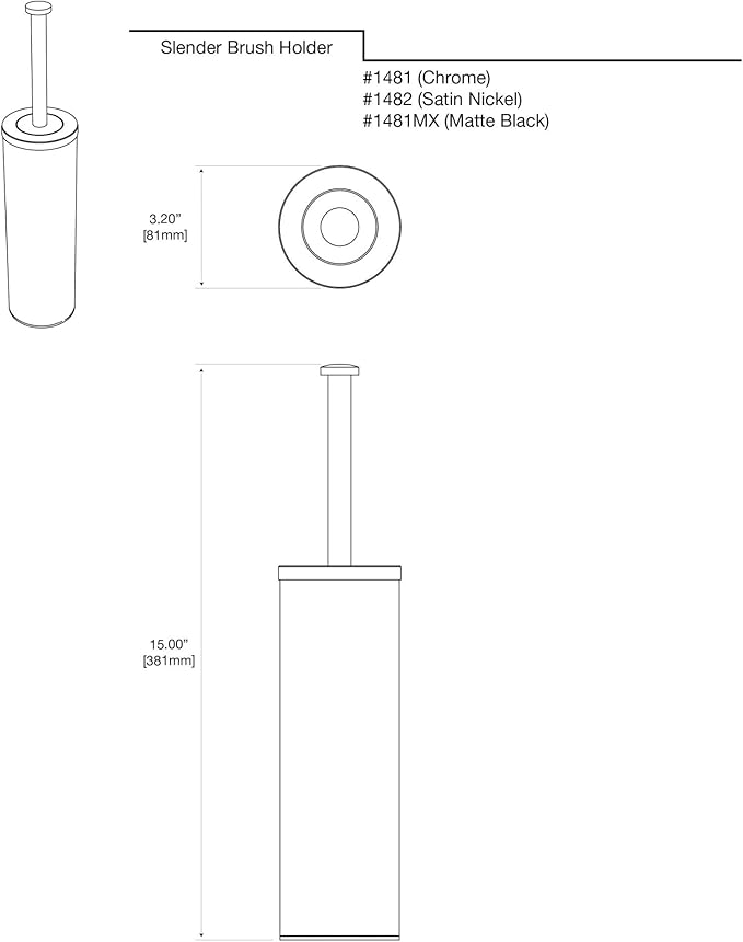 Gatco 1481 Latitude II Slender Toilet Brush Holder, Chrome