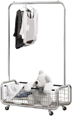 AUGMIRR Garment Rack With Storage Baskets,Clothing Rack for Hanging Clothes, Multi-functional Bedroom Clothes Rack with Wheels for Bedroom, Living Room, Easy Assembly (40inch lenght)