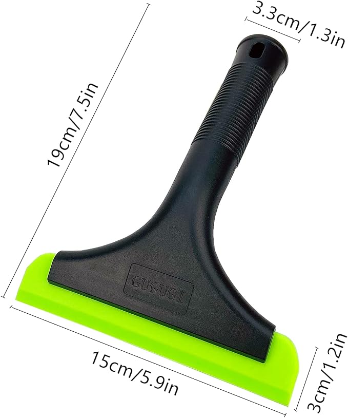 Super Flexible Silicone Squeegee, Auto Water Blade, Water Wiper, Shower Squeegee, 5.9'' Blade and 7.5'' Long Handle, for Car Windshield, Window, Mirror, Glass Door, Black Green