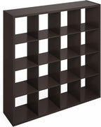 Furinno Simple Cube Storage Organizer, 16-Cube Display Shelf, Open Back Shelving Unit, Storage Shelves, Extra Thick Frame, for Organization and Storage, Living Room, Home Office, Dark Oak
