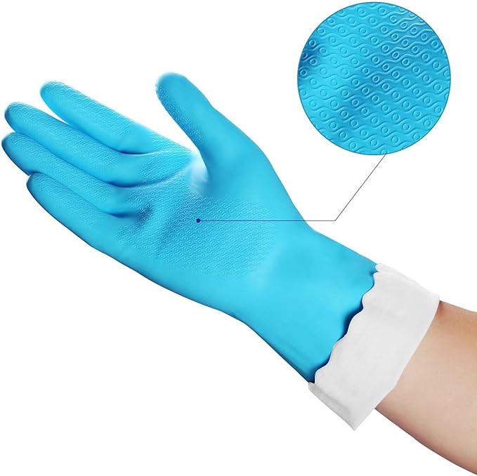 HSL Household Cleaning Gloves - Reusable Kitchen Dishwashing Gloves with Latex Free, Cotton lining, Waterproof, Non-Slip (Small, 2 Pairs)