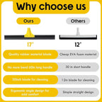 Floor Squeegee for Concrete and Tile Cleaning, 24'' Heavy Duty Rubber Wiper with 60'' Long Adjustable Handle Water Scraper for Bathroom Shower Glass Garage Glass Window(Yellow
