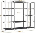 MOGELAFOO 64.5" Closet Wardrobe, Portable Closet for Bedroom, Freestanding Clothes Rack with Non-Woven Fabric Cover, 5 Hanging Rods, 6 Storage Shelves, Clothes Storage Organizer, Black