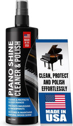 Piano Shine Polish & Cleaner - Clean, Polish, Wax & Protect Glossy Pianos & Surfaces - Made in USA - 8 oz Cleaning Solution with Added UV Protectant & Anti-Static - Prevents Dust & Smudges