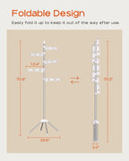 Clothes Drying Rack Foldable, 70.9 inch Tripod Drying Rack for 35 Pieces of Clothes, with Height-Adjustable Rotatable Clothes Rails, Space Saving, Stainless Steel, White and Silver CDR005W01