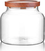 Labina Glass Storage Container Airtight Food Jars Kitchen Canister with Wood Lids, 47 Oz Wide Mouth Pantry Organization Glass Jar for Flour, Sugar, Cookie, Spagetti, Nuts and Candy