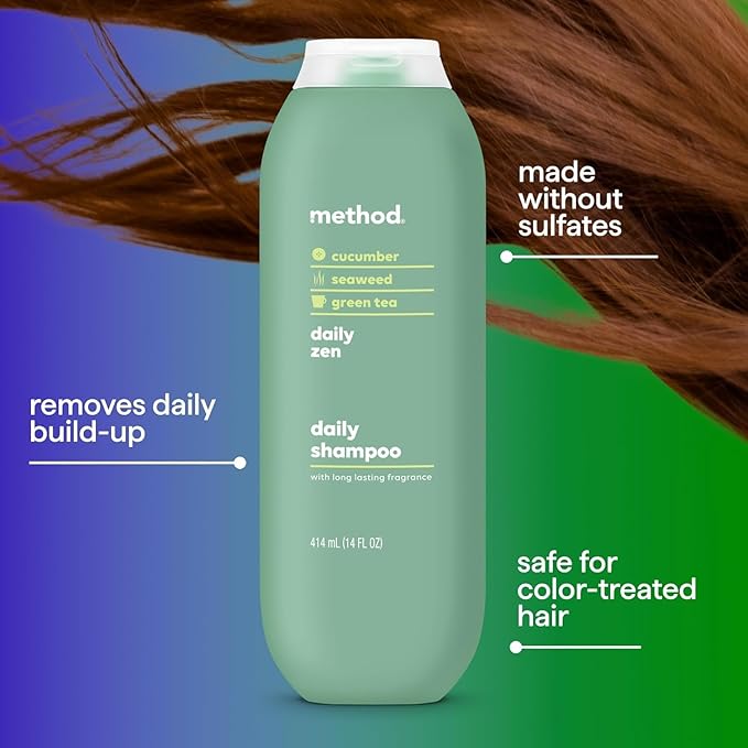 Method Everyday Shampoo, Daily Zen with Cucumber, Green Tea, and Seaweed Scent Notes, Paraben and Sulfate Free, 14 oz (Pack of 1)