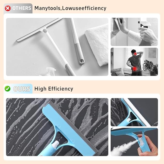 3 in 1 Window Cleaning Scraper,Window Squeegee with Sprayer for Glass,for Car, Kitchen Flooring and Tiles, etc. (White)