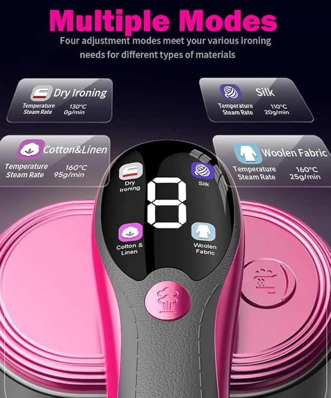 Steamer for Clothes,2-in-1 Steam & Iron with Four Modes,All Fabrics,Ceramic Rapid-Heating Panel,Handheld Cordless Portable Steamer,Travel & Home