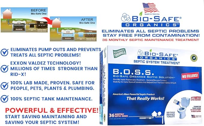 Bio-Safe Organics - Septic Tank Shock - Shock Combo Drainfix 5 Gal. & Large BOSS package - Patented Exxon Valdez Septic Tank Treatment - Septic Maintenance