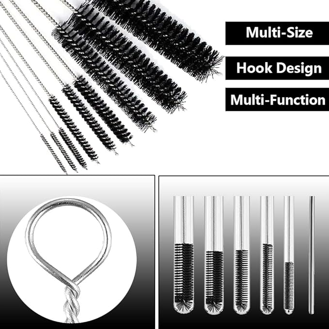 Bytron 15pcs Long Pipe Cleaner Set, Extra Long Flexible Tube Cleaning Brush Fridge Cleaning Tool Stainless Steel Straw Nylon Cleaning Brush in Different Size White