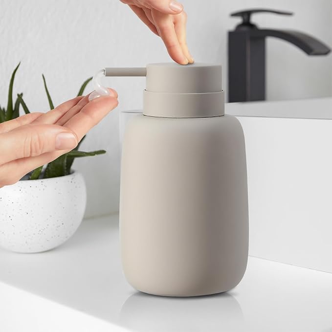 Grey Soap Dispenser Bathroom,Ceramic Soap Dispenser Lotion Pump Dish Soap Dispenser for Kitchen,16oz Refillable Liquid Hand Wash Dispenser for Bathroom (Rubber Paint)