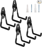 4 Pack Garage Hooks Heavy Duty - Supports 100 lbs, Utility Steel Garage Hanger & Organizer for Organizing Garden Lawn Tools, Ladders, Garden Hose, Digging Shovel, Bikes, Ropes