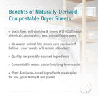 Grab Green Wet Dryer Sheets, 96 Count, Fragrance Free, Plant Based, Softens Fabrics, Reduces Static Cling and Wrinkles