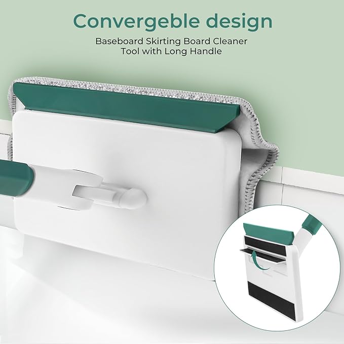 Baseboard Cleaner Tool with Handle, 60" Extendable Long Handle Baseboard Cleaner with 5 Reusable Pads for Baseboards Cleaning, Ceiling, Wall, Floor, Bathroom, Kitchen