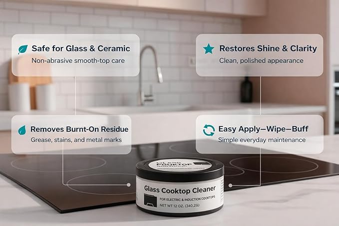 US-based supplier – OEM 12010031 Glass Cooktop Cleaner fits for Electric & Induction Bosch Thermador Cooktops – Cooktop Cleaning Cream – Removes Grease, Burnt-On Residue & Stains (2, 12 ounce)