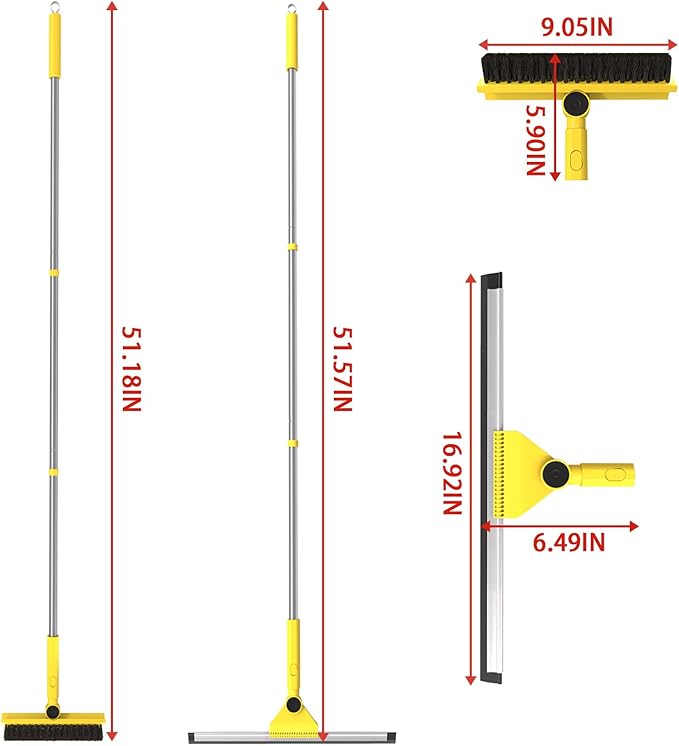 Multi-Purpose V-Shaped Grout Brush with 16.9" Floor Squeegee Set, Long Handle Floor Scrub Brush for Cleaning Bathroom Tile Corner Baseboards, Squeegee for Cleaning Garage Floor Window Glass