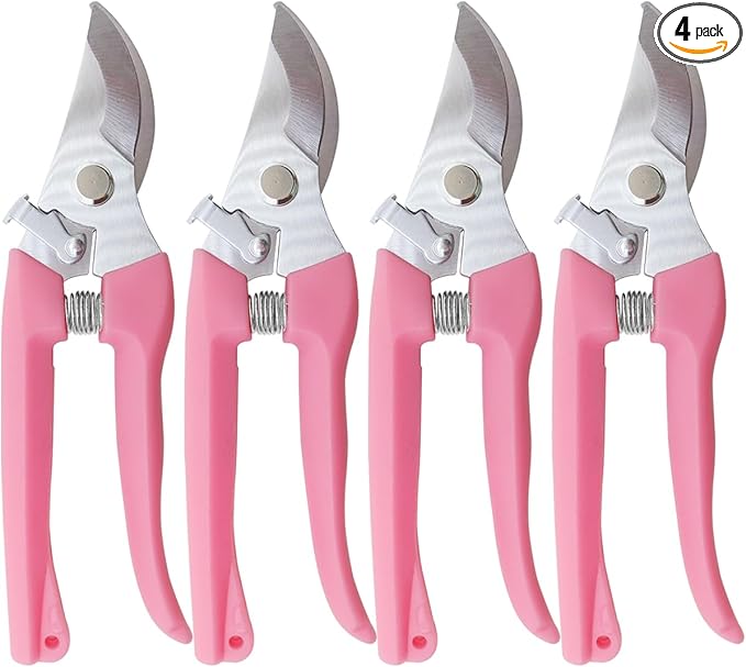 Pruning Shears for Gardening, 4 Pack Garden Scissors for Cutting Fresh Flowers, Floral Clippers for Plants, Fruits (Pink)