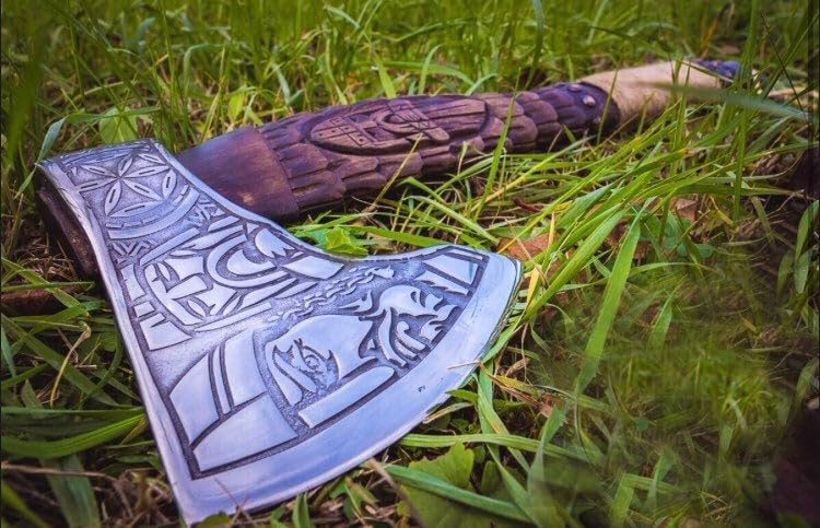 | custom handmade Viking medieval Axe with Viking gift,Hand Axe,Viking Gifts for Men,Camping Tomahawk,Bearded,Valhalla Axe with Leather Sheath (Battle axe) (Handmade)