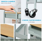 3 Tier Rolling Cart, Utility Cart with Drawer and Table Top, Metal Rolling Kitchen Storage Organizer Cart with Handle and Locking Wheels for Bathroom Office Balcony Living Room